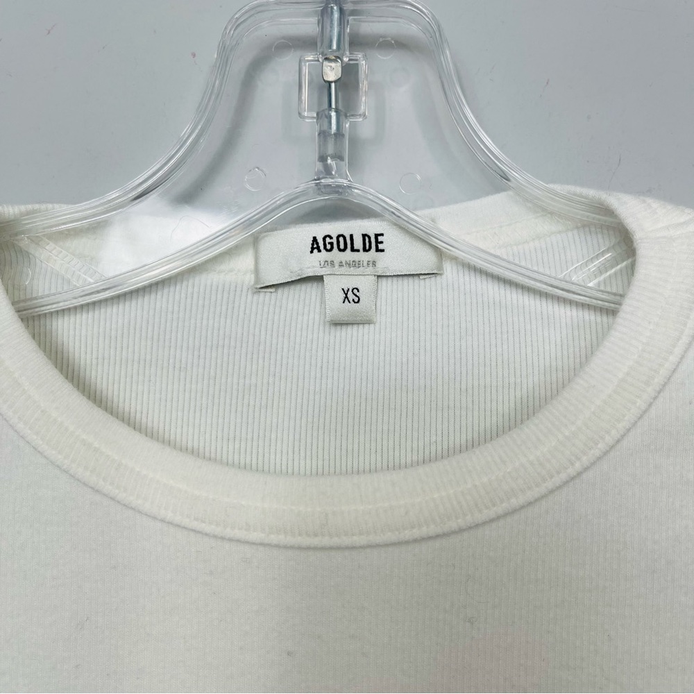 AGOLDE Relaxed Rib Tee In White Crop Crew Neck Basic Minimalist A7084-1096 XS - Picture 7 of 11
